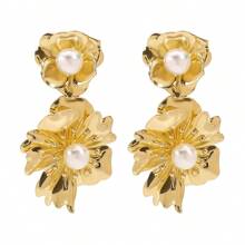 1 Par de pendientes elegantes y únicos de diseño asimétrico de doble capa con flores, para mujeres