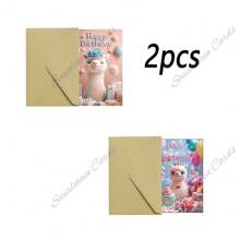 1pc/2pcs Alpaca Fantasy Themed Birthday Greeting Card, Blessing Card, (With Envelope) High Quality Paper, Creative Alpaca Design, Suitable For Friends Party Family Gathering, Birthday Card For Family Members Classmates Friends. School Supplies,Back To School