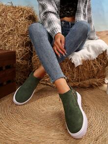 Women Ankle Boots & Short Boots, Beige Color, Flat Sole New Shoes, Short Boots Women Shoes With Zipper - Green - View 6