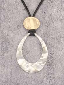 1pc Fashion Oval Hollow Alloy Pendant Necklace, Unisex, Black Wax Cord Simple Hip-Hop Necklace, Suitable As Gift For Boyfriend Or Girlfriend