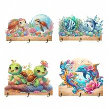 1pc DIY Diamond Art Key Organizers Wall Mount With 3 Hooks - Turtles And Dolphins Patterns Wooden Wall Decorative Key Hanger, Special Shape Crystal Rhinestone Diamond Painting Key Holder For Wall, Entryway, Front Door, Hallway, Office, Easy Installation Key Rack For Housewarming Gifts For Friends And Family