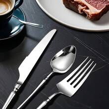 AUXOM Belifou Kit 24 Jogo De Talheres Aço Inoxidável 416 Cintura Fina Prata - Luna