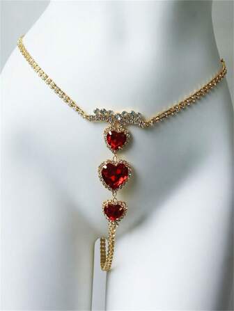 Luxurious Multi-Layer Crystal Heart Shaped Waist Chain, Sexy Bikini Accessories For Beach Party