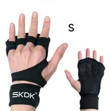 SKDK 1 par de guantes de entrenamiento con muñequeras - Agarre de silicona antideslizante, diseño de media-dedos, cierre ajustable, adecuado para gimnasio, yoga, ciclismo, dominadas, escalada. Disponible en colores negro y verde militar. Construcción duradera, unisex. Una opción ideal para accesorios de fitness, protección de manos para yoga y equipo de entrenamiento. Accesorios de gimnasio, calleras