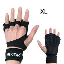 SKDK 1 par de guantes de entrenamiento con muñequeras - Agarre de silicona antideslizante, diseño de media-dedos, cierre ajustable, adecuado para gimnasio, yoga, ciclismo, dominadas, escalada. Disponible en colores negro y verde militar. Construcción duradera, unisex. Una opción ideal para accesorios de fitness, protección de manos para yoga y equipo de entrenamiento. Accesorios de gimnasio, calleras