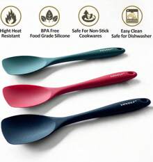 FG-Soup Spoons La Soon Set, Heat Resistant Rubber Soonula, Seamless Non-Stick Ible Scrs Ba Mixing ,3 ,Dinnerware Gold Spoon