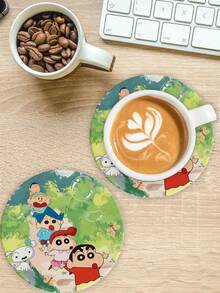 CRAYON SHINCHAN 蜡笔小新动漫周边圆形杯垫创意可爱隔热陶瓷水杯防滑垫