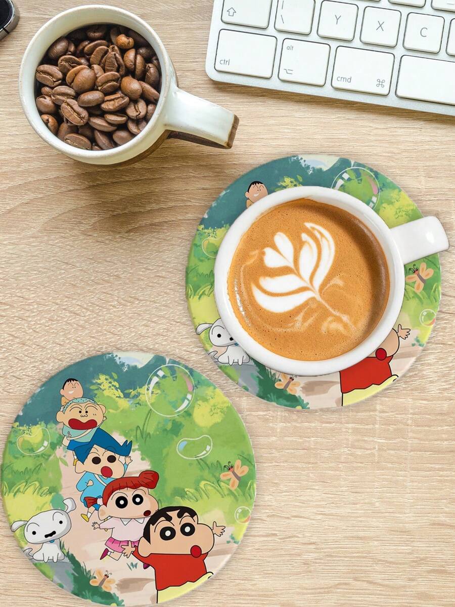 CRAYON SHINCHAN 蜡笔小新动漫周边圆形杯垫创意可爱隔热陶瓷水杯防滑垫