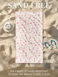 1件裝粉色貝殼海灘巾，適用游泳、沐浴、健身與瑜珈，超吸水、柔軟輕盈、防風、防曬防沙，適合夏季旅行、度假與浴室裝飾，可選收納袋，尺寸：小號 35*75cm，大號 150cm+ 推薦 - 彩色 - 查看 5