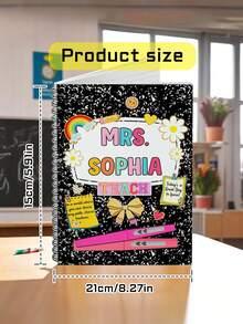Cuaderno personalizado con espiral, escala horizontal y líneas para maestros, regalo de aprecio a maestros, regalo de regreso a clases, regalo del Día del Maestro, expresión de gratitud a maestros, útiles escolares, regreso a clases, útiles escolares con dibujos animados, kawaii, personalizado, único, personalizado, trabajadores, clientes, estudiantes, para negocios/trabajo/oficina, para la escuela - Multicolor - Ver 4