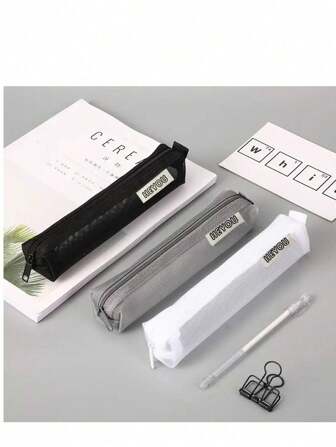 1/4 件简约透明可见大容量网眼铅笔袋，学习文具小礼物，学生考试签名笔、中性笔等办公学校用品收纳铅笔盒，多功能轻便小型便携式收纳袋，返校，学校用品，铅笔袋，书包