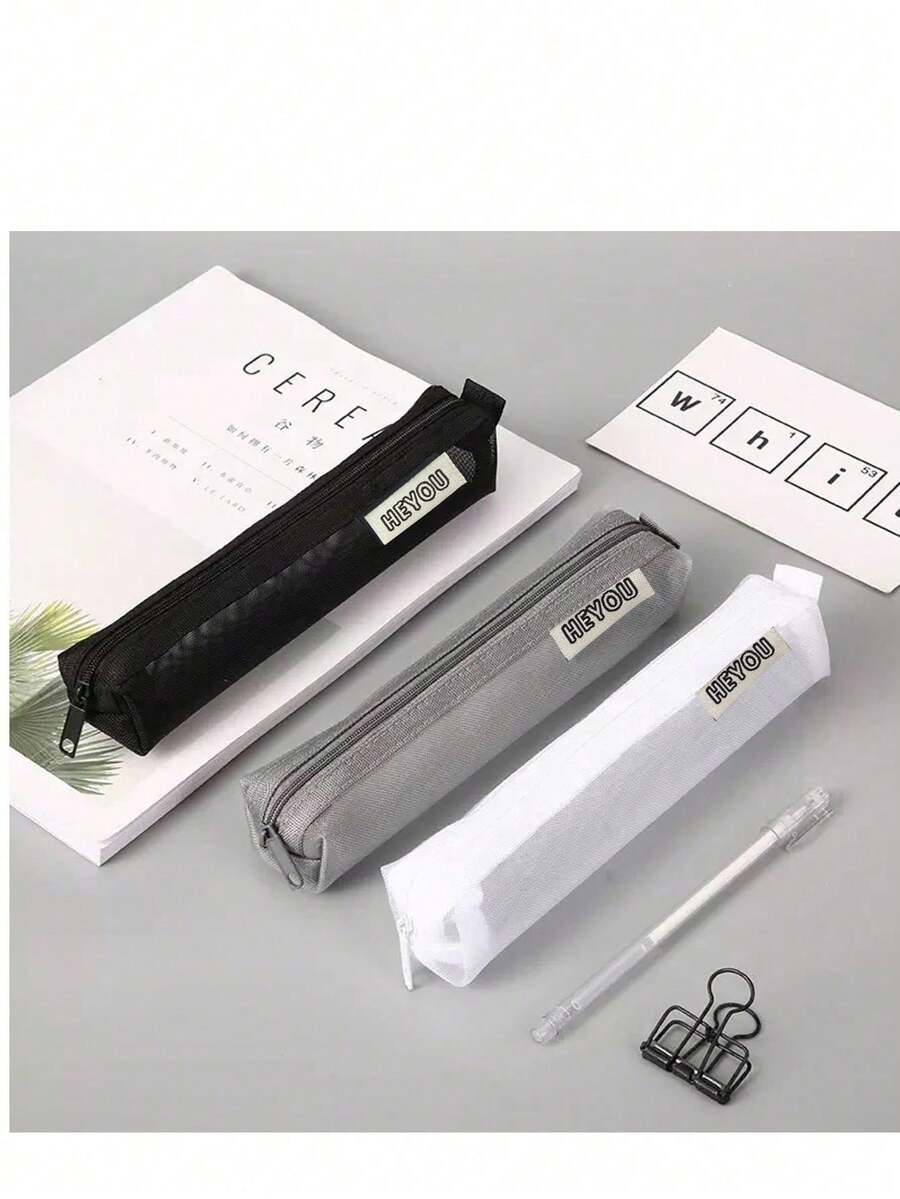 1/4个装简约透明大容量网眼铅笔袋，学习文具小礼物，学生考试签名笔，中性笔及其他办公学习用品收纳铅笔盒，多功能轻便小巧便携收纳袋，返校季，学习用品，铅笔袋，书包