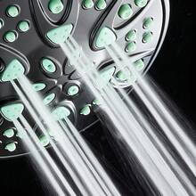 AquaDance Antimicrobial – Anti-Clog High-Pressure 6-Setting Shower Head With Microban Nozzle Protection From Growth Of Mold, Mildew & Bacteria For Stronger Shower! 4" Sunset Blue - Matte Black/Coral Green Jets - View 6