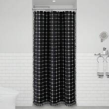 Farmhouse Shower Curtain, Linen Rustic Heavy Duty Fabric Shower Curtain Set With Tassel, Water Repellent, Bohemian Vintage Country Thick Cloth Shower Curtains For Bathroom, Sage Green, 72x72 - Black and White - View 6