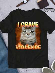 El mejor regalo para el novio - Camiseta con estampado de meme del gato "Anhelo la violencia" para aprendiz suave - Negro - Ver 1