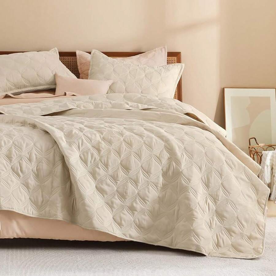 Size Quilt Bedding Set Teal - Full Lightweight Comforter Bedspreads & Coverlets Turquoise - Bedding Cover Bed Decor All Season - 3 Pieces (1 Quilt, 2 Pillowcases) - 16 - 燕麥片 - 查看 1