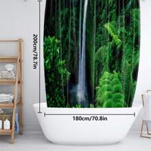 1pc/4pcs Charming Forest Waterfall With Green Leaves & Plant Pattern Bathroom Decorative Waterproof Shower Curtain Set, Includes 12 Hooks, Bathroom Anti-Slip Mat, U-Shaped Floor Mat And Round Toilet Lid Cover, Versatile Bathroom Set Back To School