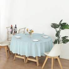 (12-Pack Heavy Duty Plastic Table Covers Tablecloth (Reusable) (Round 84", Light Blue) - Blue - View 7