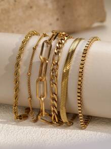 6pcs Set Simple Stainless Steel Twist Chain Bracelets, Suitable For Women's Daily Wear