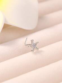 1 件装时尚 L 型鼻钉 女士 CZ 星星设计鼻孔鼻穿孔饰品 20G L 骨鼻环 - L-Pin-Nose-Stud - 查看 6