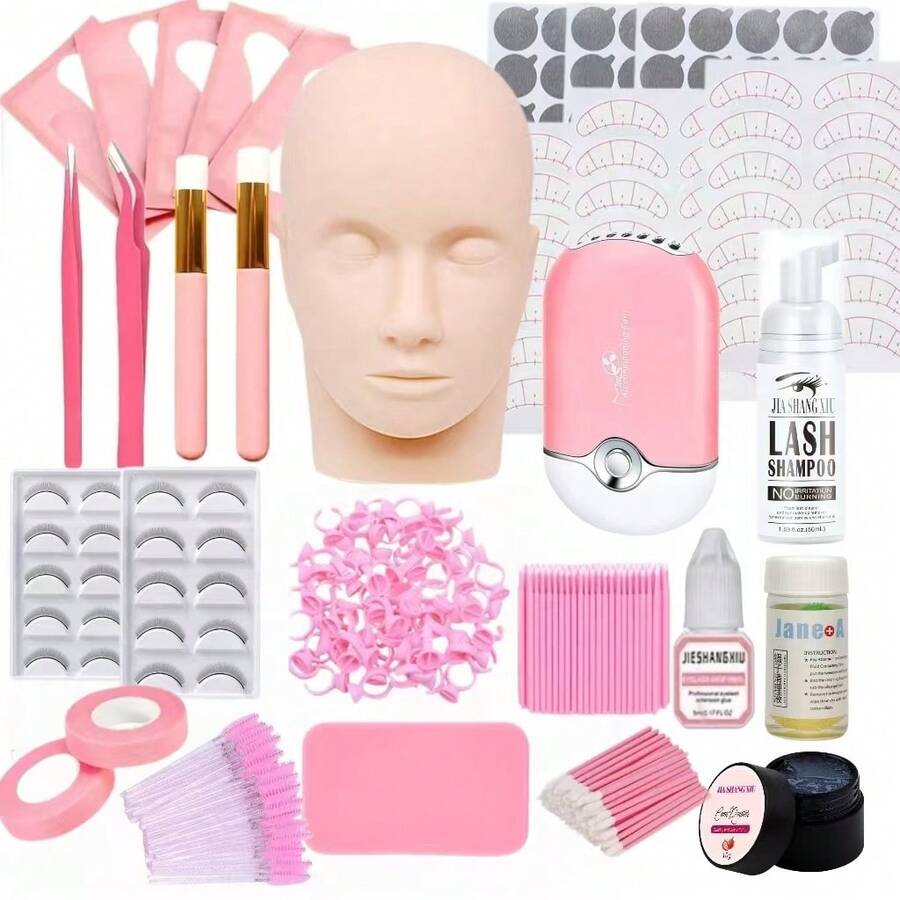 Eyelash Extension Complete Kit: Professional Mannequin Head Training Eyelash Extension Exercise Beauty Cosmetologist Supplies Tools For Beginners - Multicolor - View 1