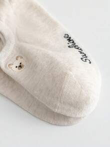 5双女款多色组合黑白灰卡通小熊刺绣春夏百搭款针织透气面料ins风少女风隐形船袜居家通勤派对运动上学节日礼物