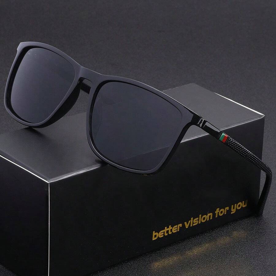 1副男士时尚眼镜，舒适轻便的方形镜框休闲眼镜，理想的礼物之选 - 黑色 - 查看 1