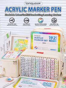 288/240/192/96色丙烯颜料马克笔套装，带收纳袋，学生艺术专业绘画软头马克笔，适用于纸张，可堆叠，可用于绘画、玻璃、防水人体彩绘，圣诞礼物，返校理想之选 - 彩色 - 查看 2