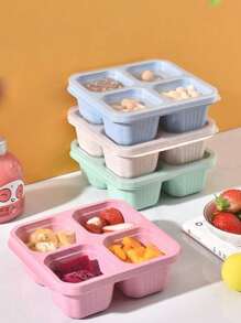 4-Compartment Covered Bento Box With Fork Set, Odorless Mixing, Suitable For Sharing And Packaging Food, Snack Boxes, Nut Candy Sealed Boxes, Snacks, Pastries, Fruits, Refrigerator Freshness Boxes