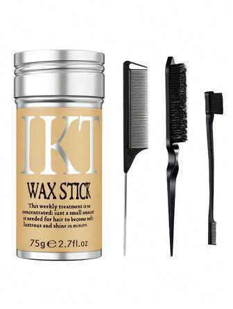 ikt Set de 4 barras de cera para el cabello para pelucas con cepillos, barra de control de bordes, barra de peinado liso, barra de pomada de pelo no grasosa de larga duración, producto de peinado temporal para el cabello rizado de 2.7 fl oz