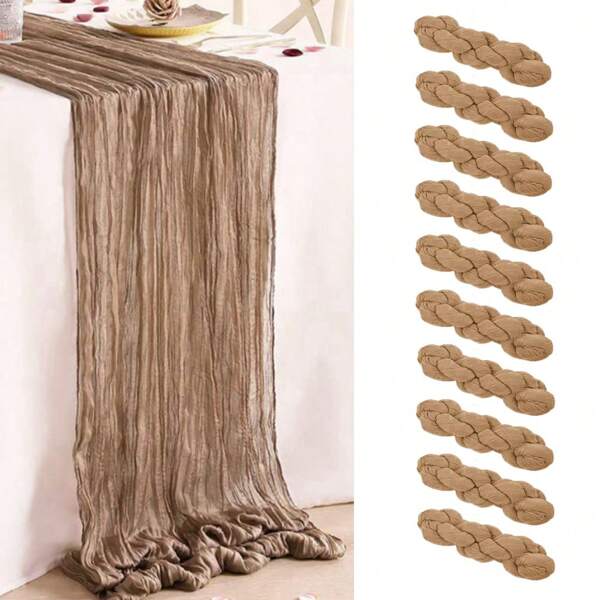 1/2/5/10pcs 90*180cm Brown Pleated Table Runner Perfect For Wedding Birthday Babe Shower Party Room Table Decoration, Wedding Anniversary And Banquets Party Supplies, Gauze Table Cover Table Flag