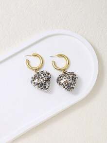 1 对复古风格豹纹心形吊坠耳环，时尚夸张的女士耳环，适合派对佩戴