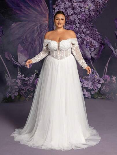 Faeriesty Elegant Off-Shoulder Beaded Lace Wedding Dress, Backless Design, Multi-Layer Tulle Train - Perfect For Outdoor Garden Weddings, Fairytale Ceremonies, And Enchanting Bridal Photoshoots