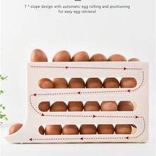 30 Eggs Refrigerator Holder - Automatic Rolling Refrigerator Egg Organizer, Space Saving Egg Dispenser Holder, 4 Tier Refrigerator Egg Holder, Large Capacity Egg Dispenser For Refrigerator Kitchen Storage Holiday Gift - 白色 - 查看 5