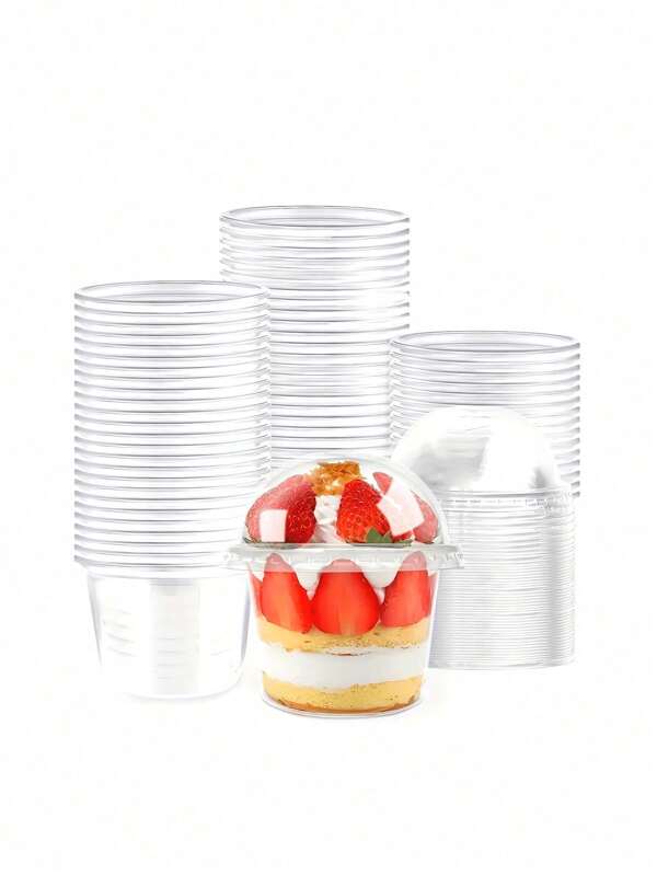 50pcs/10pcs/5pcs Clear Disposable Plastic Cups With Dome Lids,Disposable Clear Plastic Cups With Lids - High-Index Plastic Dessert Cups For Ice Cream, Cake, Jelly, Pudding, Fruit Parfaits And Snack Containers, Cream, Cake, Fruit, Parfaits & More,300ml