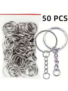 50pcs/20pcs Metal Blank Keychain Key Ring With Chain DIY Jewelry Accessories
