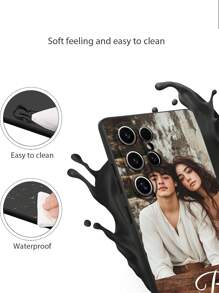 1 pieza Funda de teléfono suave y negra personalizada con foto de San Valentín/parejas/niños/mascotas, con texto/firma personalizada, compatible con iPhone 16/16 Pro/16 Plus/16 Pro Max, S25 Ultra y talla grande, regalo empresarial de alta gama, ideal para líderes, amigos, padres, madres, novios y novias
