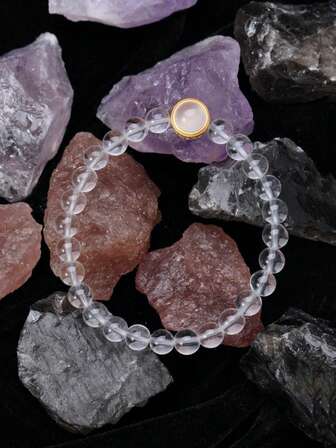 1 件天然白水晶手链，净化负能量，镇静和治愈，6 毫米优雅弹力手镯