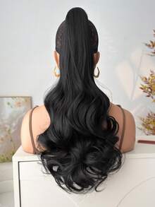 26-28 Inch Long Wavy Brown Synthetic Hair Ponytail Extensions, Heat Resistant Fiber, Claw Clip Design, Suitable For Daily Wear - Black - View 7