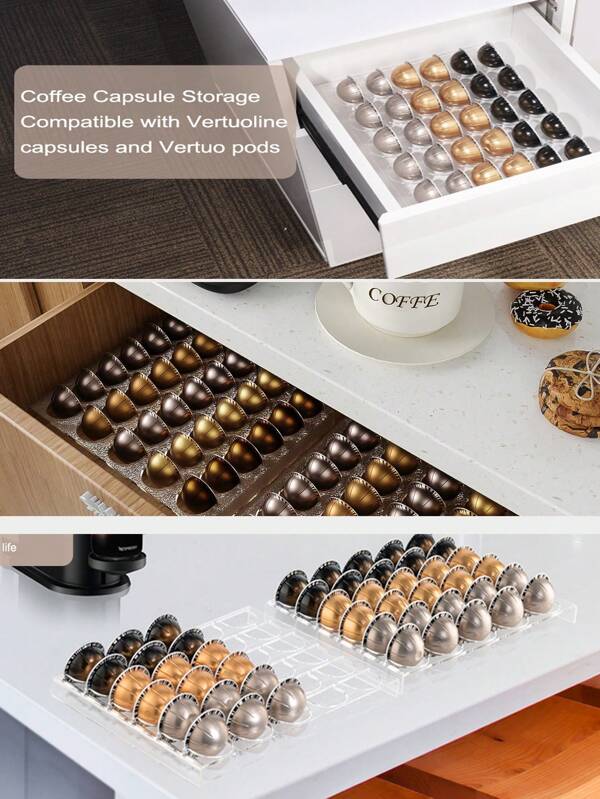 Clear Acrylic Vertuo Pod Holder - Stackable Coffee Capsule Organizer Drawer For Countertop, See-Through Storage For Original Line & Pop+(30 Caps) Back To School