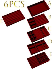 9/1 Pc, Burgundy Velvet Jewelry Tray, Large Capacity Jewelry Storage Box, Independent Compartments, Stackable Jewelry Display Stand, Can Hold Earrings, Necklaces, Bracelets, Rings, Hairpins, Hairbands, Etc. Valentine's Day Velvet Jewelry Tray