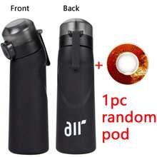 1pc Air Water Bottle With 1pc Random Round Shape Flavor Pod Sports Straw Plastic Cup Leak Proof Outdoor Travel Sports Bottles - 深藍 - 查看 1