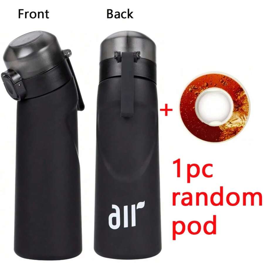 1pc Air Water Bottle With 1pc Random Round Shape Flavor Pod Sports Straw Plastic Cup Leak Proof Outdoor Travel Sports Bottles - 深藍 - 查看 1