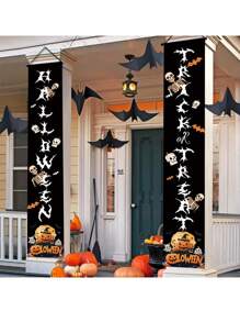 1pair Halloween Decorations Outdoor Ghost Decor - Halloween Boo Spooky Porch Sign Banner Decor For Front Door Outside Yard Garden Party Supplies
