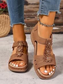 Sandalias de punta abierta de talla grande de estilo casual para 2025, sandalias romanas para mujer con hebilla y diseño de cierre de para uso en exteriores
