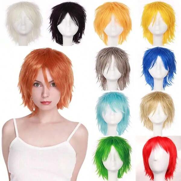 BENIHAIR Synthetic Wig Cosplay Wig White  Blue Pink Yellow Hair Short Layer Wig Fake Hair Extension Men Women Party Wig