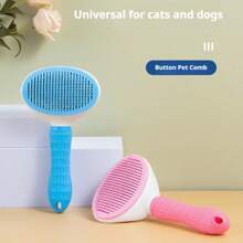 1pc Pet Grooming Brush, Cat And Dog Universal Cleaning Comb, Pet Brush, Pet Comb, Hair Cleaning Comb, One Click Hair Removal Comb, Cat Hair Removal Comb Silicone Dog Comb With Easy To Clean Button, Pet Massage Comb For Effective Knotting And Hair Removal, Ergonomic Handle Suitable For Dogs