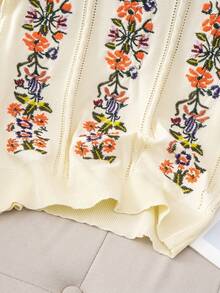 Áo dệt kim tay phồng cổ tròn màu mơ nhạt mùa hè dành cho nữ, thích hợp cho kỳ nghỉ, đi làm hàng ngày, đa năng. - Màu be - Xem 5