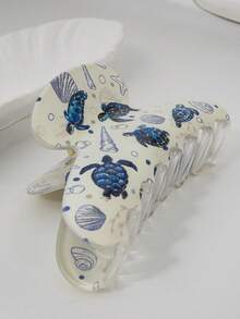 1 pezzo Accessorio per capelli a forma di tartaruga stampato - Fermaglio per capelli antiscivolo, adatto per donne, adatto per code di cavallo alte, chignon e uso quotidiano, accessorio per capelli con disegno animale bianco e blu, acconciatura con coda di cavallo, motivo vivace, comodo da indossare, accessorio per capelli di moda casual