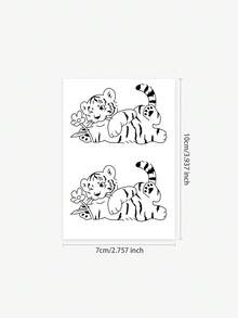 1 件可移除防水临时纹身贴纸，可爱斜倚老虎和花朵图案，适合人们日常使用 - 黑色 - 查看 2